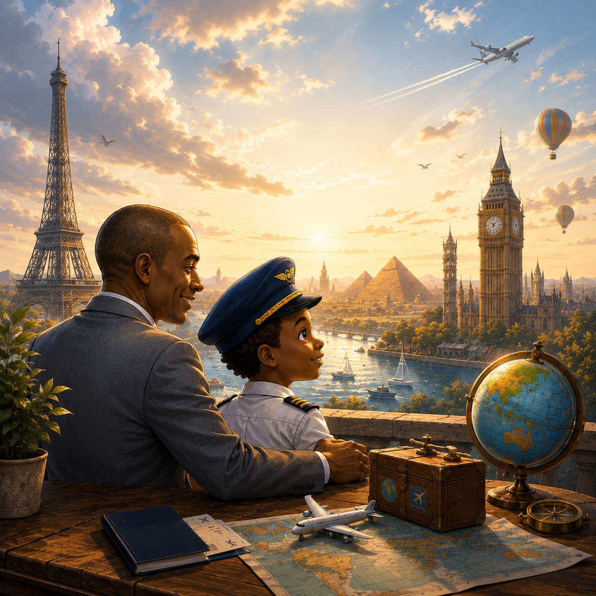 Adam and his father looking over the world