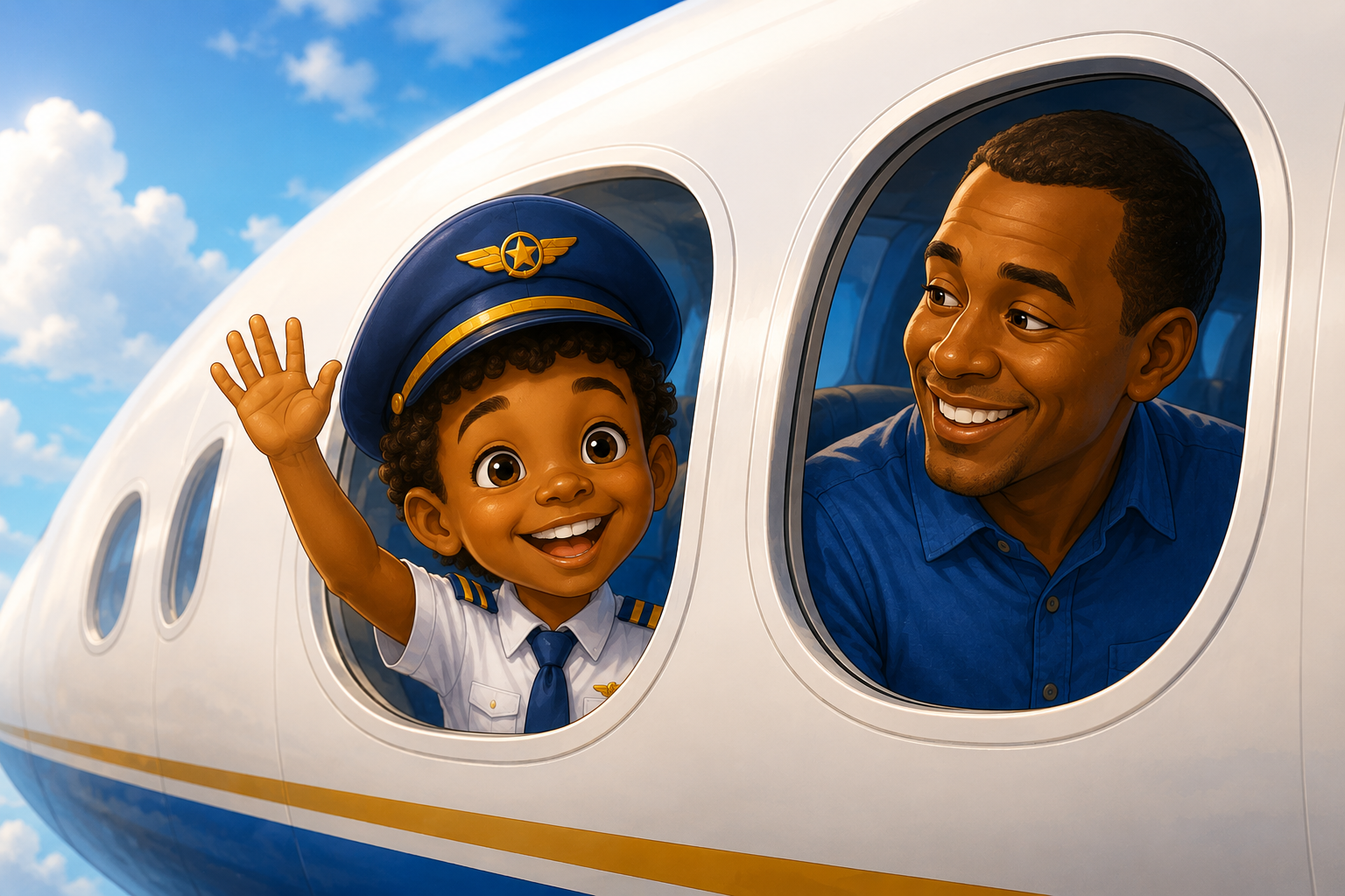 Adam and father in airplane